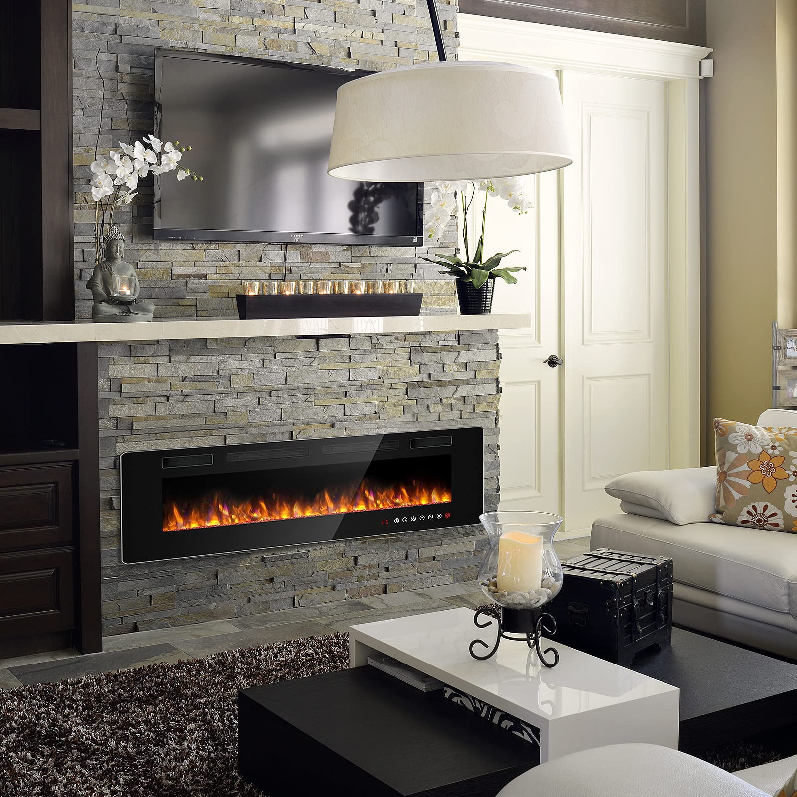 Bossin 72 Inch Ultra Thin Silence Linear Electric Fireplace, Recessed Wall Mounted Fireplace, Fit For 2 X 4 And 2 X 6 Stud, 12 A
